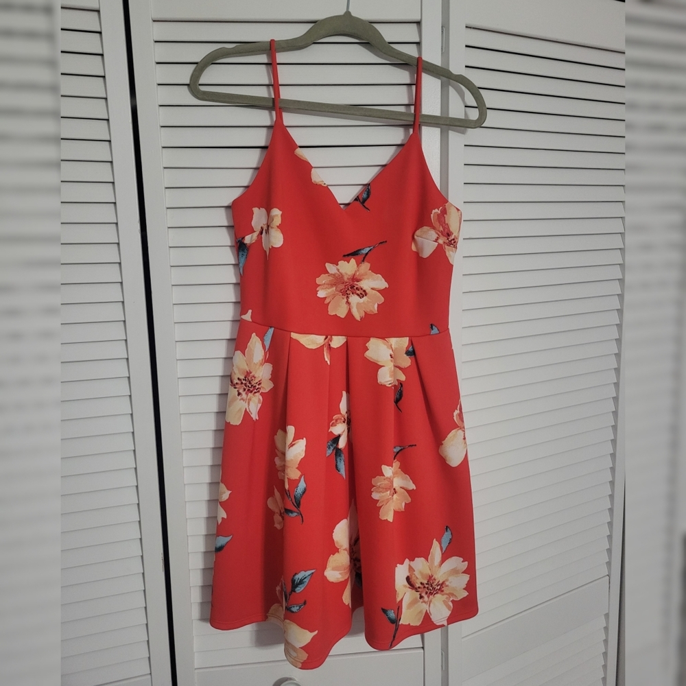 Red floral skater dress